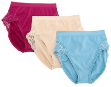 Breezies Set of 3 Natural Curves Lace Hi-Cut Briefs Large Berry A647772 12946