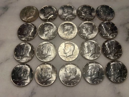 20 Kennedy 1967 Half Dollars 40% Silver Very Good Condition # 23