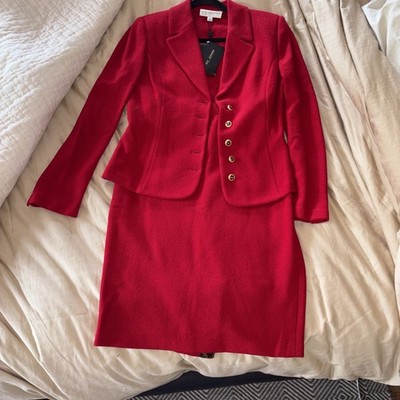 NWT St. John Collection knit red jacket skirt 8 suit skirt 6