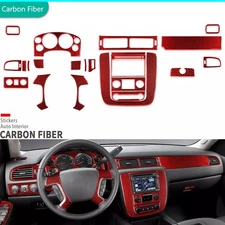 24Pcs Red Carbon Fiber Full Interior Dash Kits For Silverado/Tahoe/Sierra 07-14