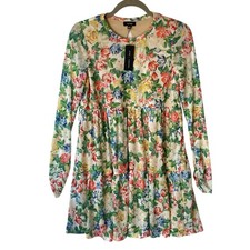 AFRM for Nordstrom Mini Babydoll dress S Floral Mesh Keyhole Long ruched sleeves