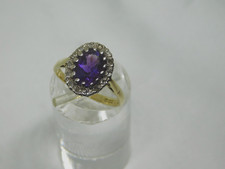 18ct Gold Amethyst & Diamond Oval Cluster Ring Size M