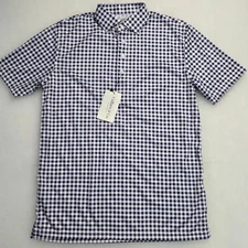 Collars and Co Men's Dress Collar Stretch Polo Shirt Size S White Navy Gingham