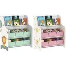 AIYAPLAY Mobiletto Portagiochi con 6 Cassetti e Libreria a 2 Livelli