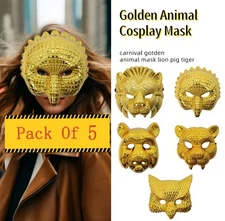 Pack Of 5 Golden VIP Masks Full Set Of 5 | Leopard Owl Pig Lion Eagle