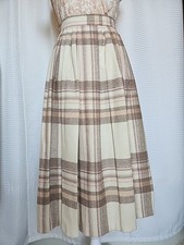 Vintage A-line High Waist Plaid Wool Blend Midi Skirt Pocket Pleated Medium