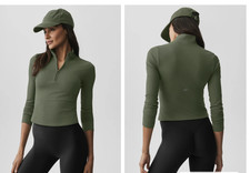 alo yoga Alo Softsculpt Precision 1/4 Zip L/S in Bamboo Green, NWT, Med.orig 118