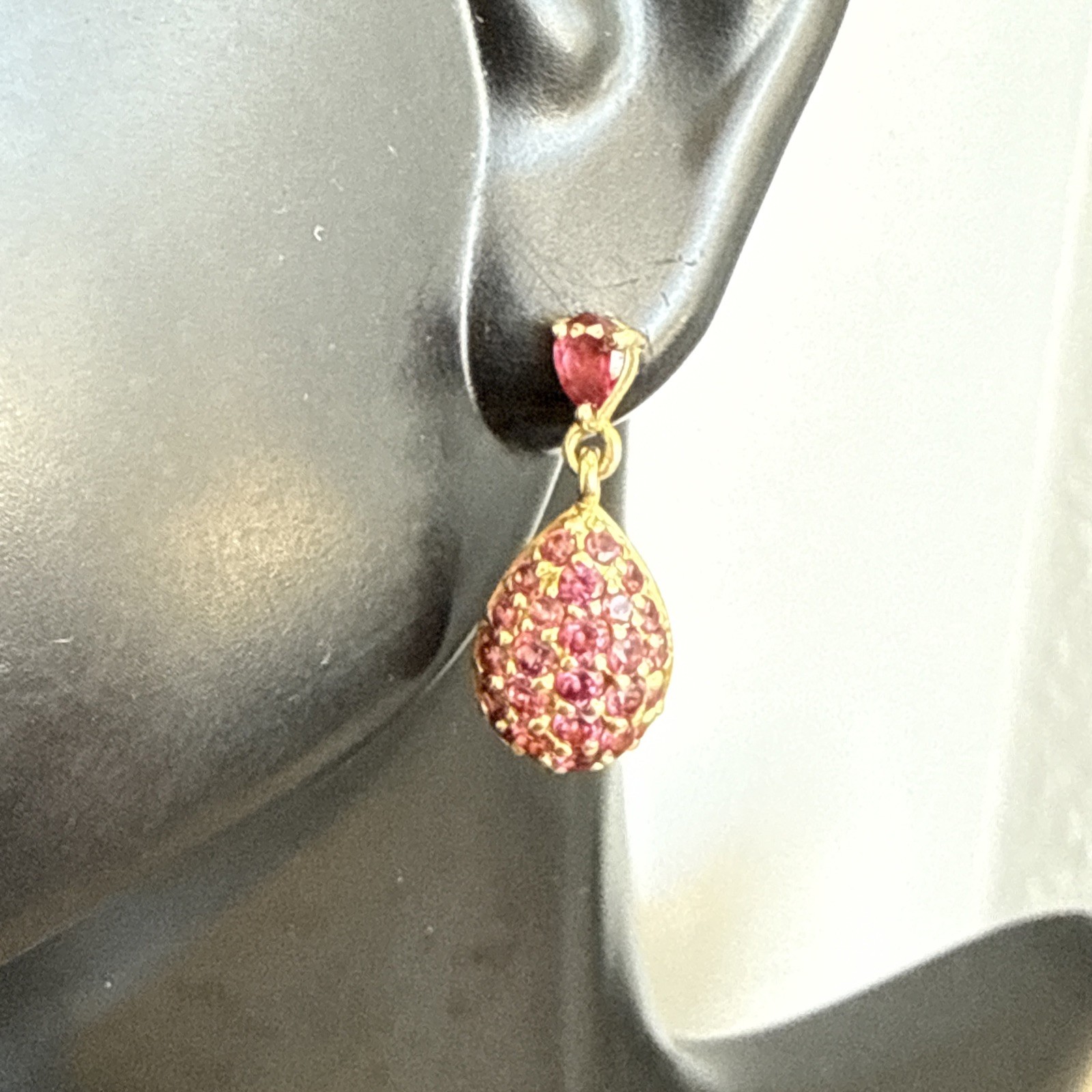 ❤️ 10K Yellow Gold Simulated Ruby Dangle Teardrop… - image 6