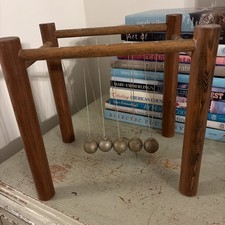 Vintage Swinging Wonder Newton’s Cradle Wood Newtonian Demonstrator MCM