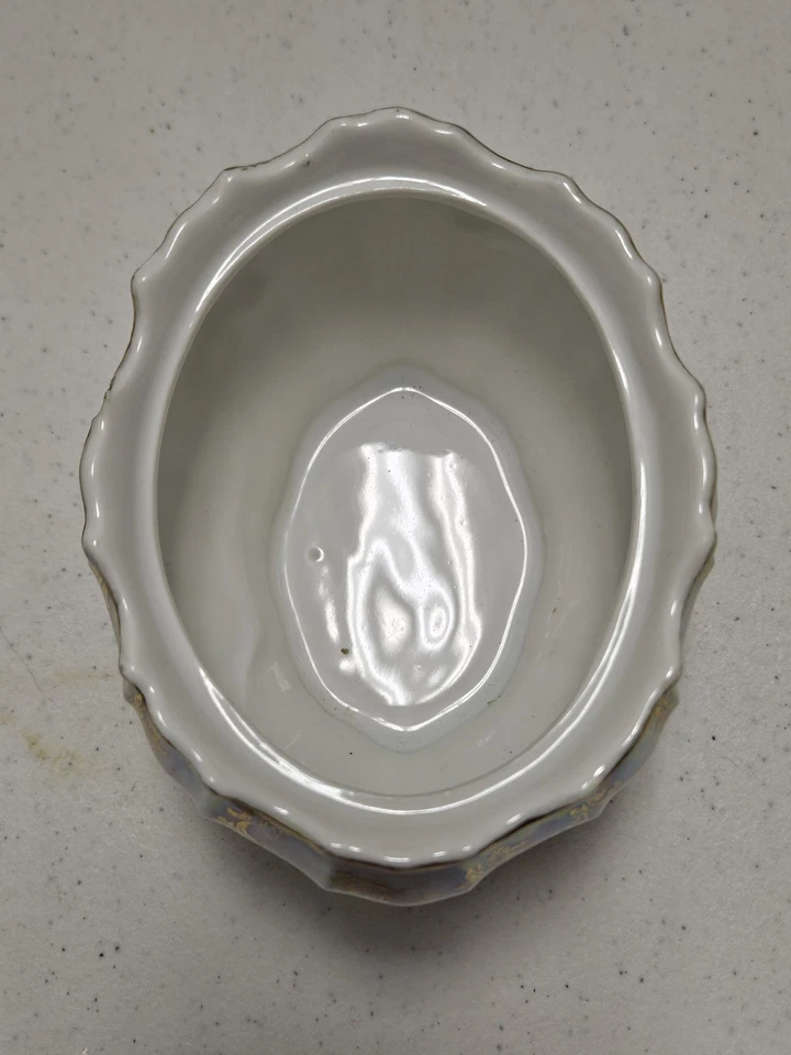 Antiguo Blanco con Oro y Rosa Rosa Esmalte Opalescente Estilo Limoge Azúcar y Crema Foto 4 de 4