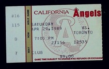 Jim Abbot Career Balk #1 Angels Toronto Blue Jays Ticket Stub Anaheim 4/29/1989