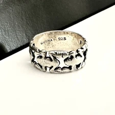 Designer Signed Sterling Silver 925 Ring Frog Toad Good Luck Band Vintage