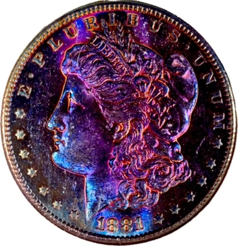 1881-S Morgan Dollar Glowing Rainbow Toned Gem BU +++ Looks PL No Reserve