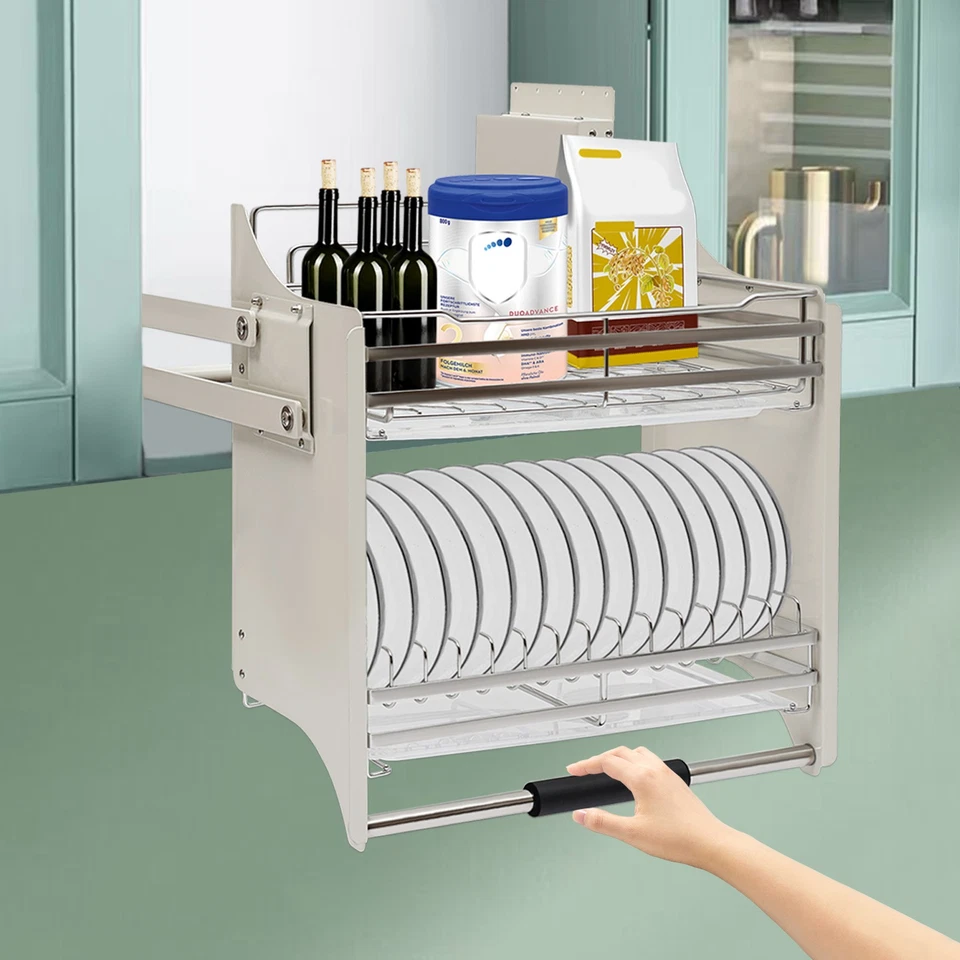 Pull Down Rectangle Cabinet Organizer 2 Tiers Pull Out Cabinet Storage Shelf - Image 2 of 4
