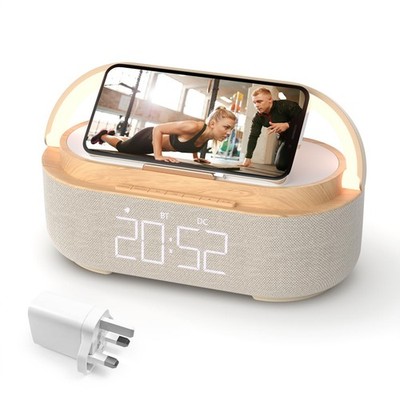 COLSUR Radiowecker Bluetooth Lautsprecher, 15W Wireless Charger M, Holz 