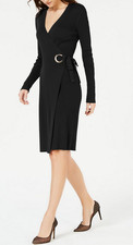 INC International Concepts Womens Wrap Sweater Dress in Deep Black Color Large
