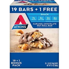 Atkins Snack bar, Caramel Chocolate Nut Roll, Keto Friendly (20 ct.), 31 Ounce