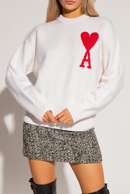 Ami Alexandre Mattiussi WHITE heart Sweater with logo size