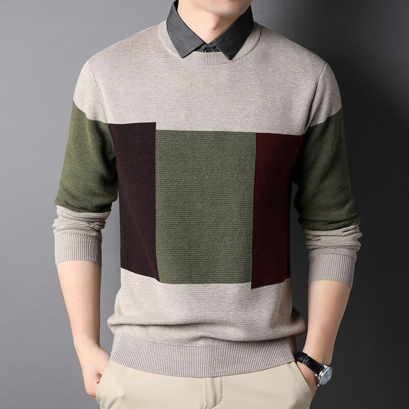 Menu0026#039;s Sweater Casual Long Sleeve Patchwork Sweaters Knittwear Mens  Pullovers | eBay