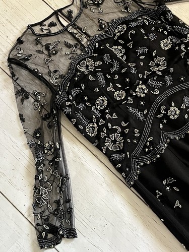 Montage by Mon Cheri Black Lace Sleeved MOB Formal Dress, Size 8 Sequin - Picture 2 of 21