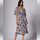 Equipment Rosita Blue Yellow Silk Floral Midi Dress | Size L
