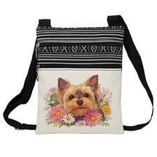 Floral Yorkshire Terrier Messenger Bag Small Ethnic Pattern Printed Adjustabl...