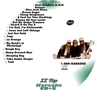 CUSTOM KARAOKE ZZ Top 19 GREAT SONGS cdg CD+G RARE LEGS TUSH SHARP DRESSED MORE