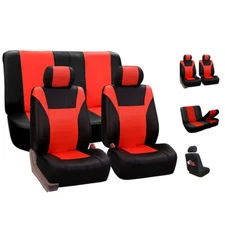 Faux Leather Car Seat Covers for Auto Car Sporty Tangerine Red Black