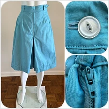 1960s Blue Side Zip Wide Leg Culottes Shorts Bell Bottom Sailor Beach Skirt VTG