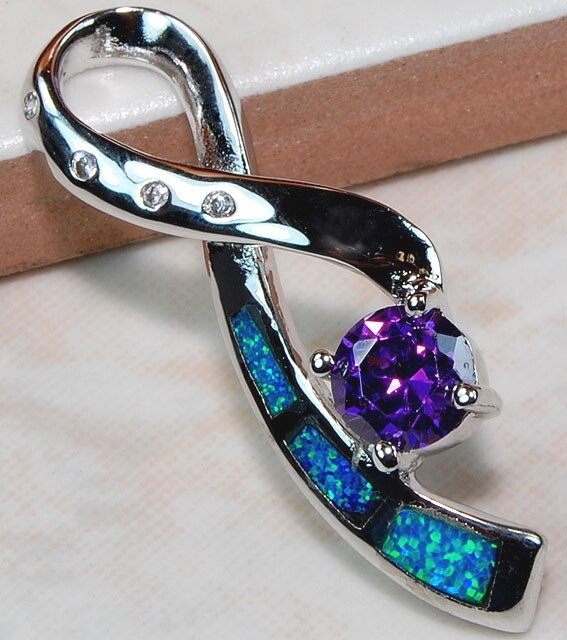 Amethyst & Australian Opal Inlay 925 Sterling Silver Pendant GA8