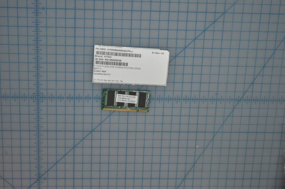 HYNIX MEMORY 512MB DDR 333MHZ PC2700S-25330 USED HYMD564M646CP6-J - Image 2 of 2