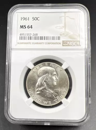 1961 P US Franklin Silver Half Dollar Coin NGC MS64 Choice BU Certified #268