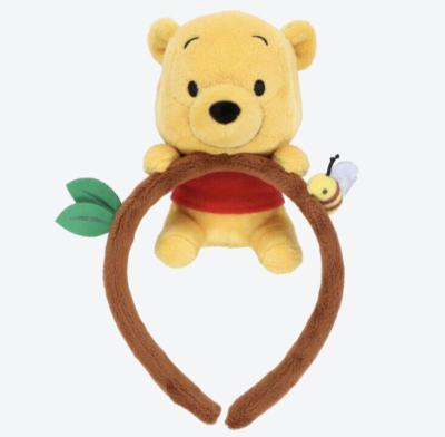 Tokyo Disney Pooh Plush Headband with Brown Band and Green Leaf Accent Disney Parks Winnie the Pooh Plush Headband Head Ears Tokyo  main image 2