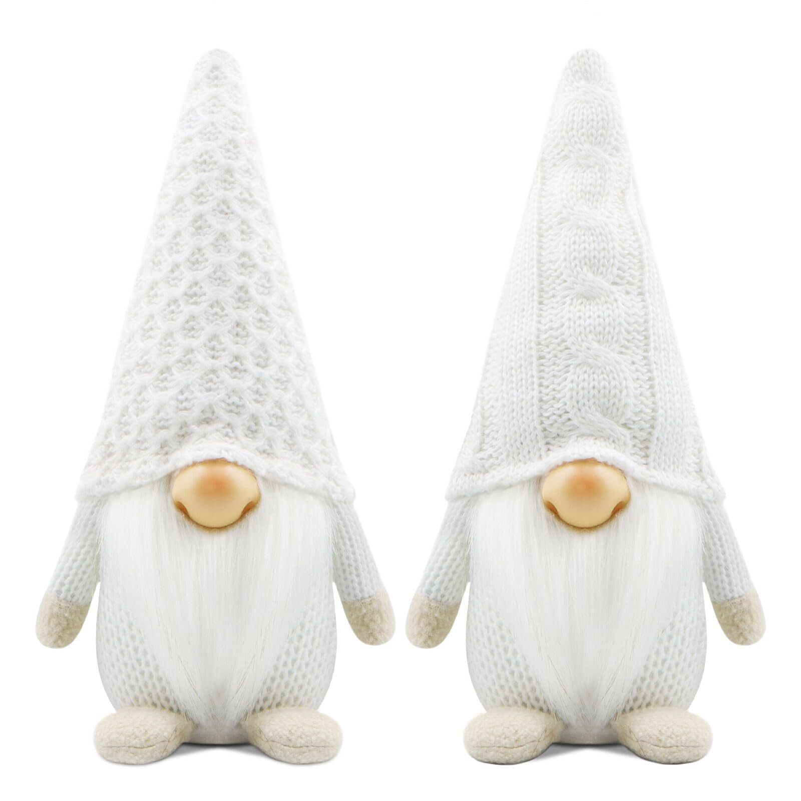 Set of 2 White Christmas Gnomes Decorations Handmade Gnome Plush Stuffed Xmas...