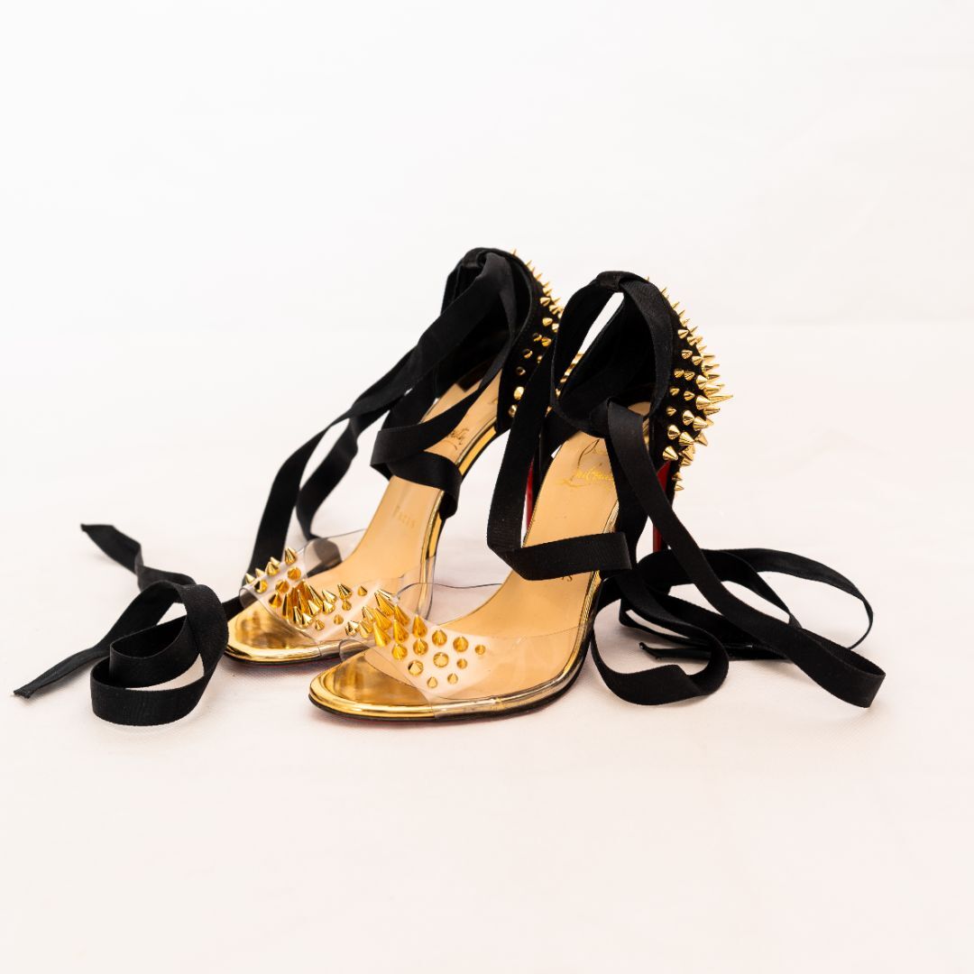 Christian Louboutin Black Suede & PVC Barbarissima Spike Wrap
