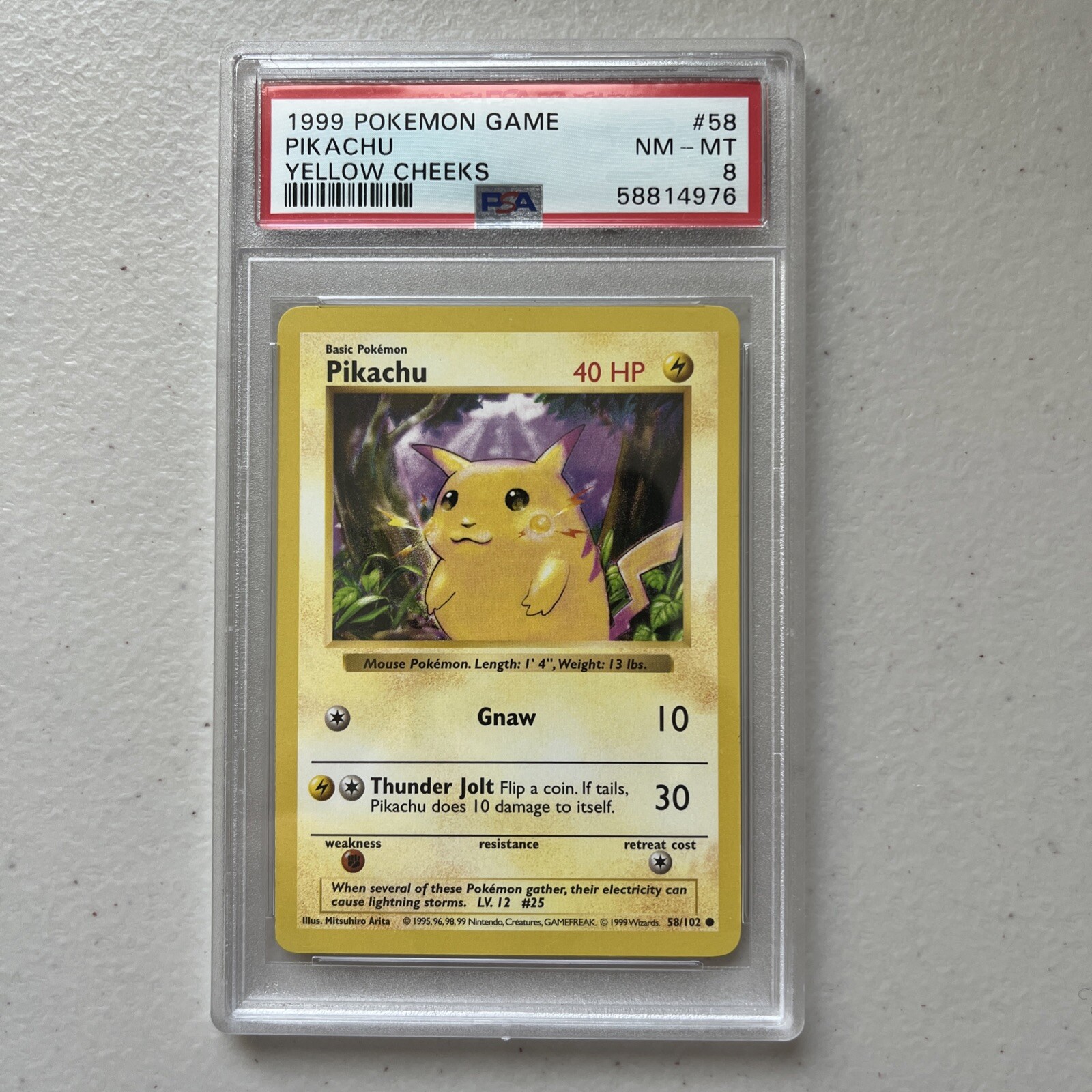 PSA 8 - 1999 Pokemon Game Pikachu #58 - Base Set Shadowless Yellow Cheeks