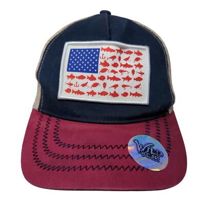 Wild Wear Fish American Flag Patch Snapback Trucker Hat  display picture 2