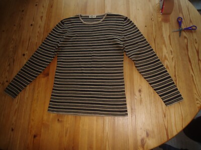 Hirsch Strick Pullover Wolle M-L 40 42 braun beige gestreift