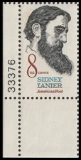 US 1446 Sidney Lanier 8c plate single LL 33376 MNH 1972