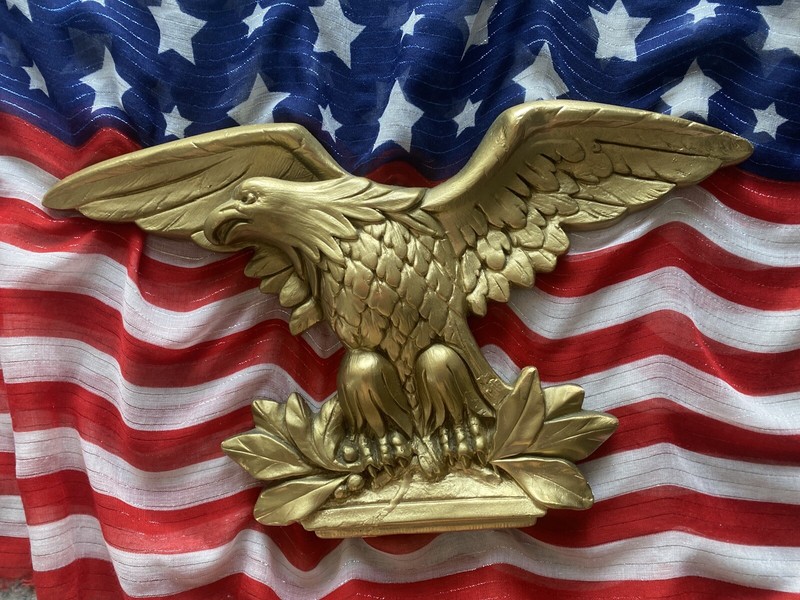 Antique Patriotic American Eagle Large Wall Hanging Chalkware Federal Plaque 18”