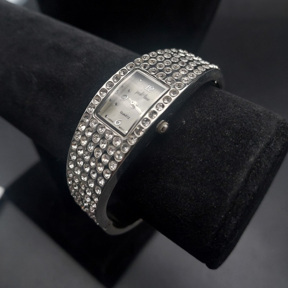 Park Lane Watch Silver Tone Rhinestone Clamp Bangle Bracelt Quartz