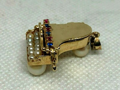 VINTAGE 3D 14K YELLOW GOLD GRAND PIANO PENDANT CHARM MULTI COLOR GEMS