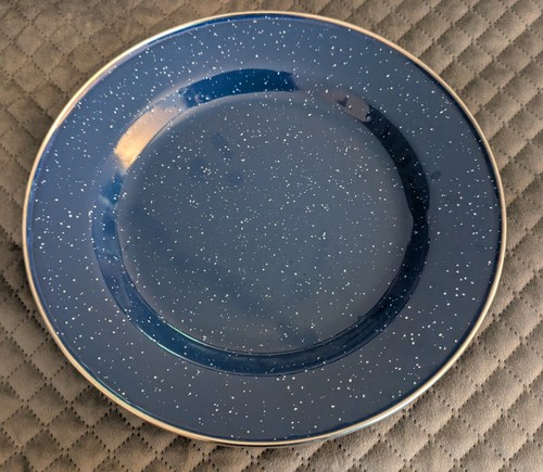 Metal Blue Speckled Enamelware Plates With Silver Rim 10" Set Of 4 - Picture 7 of 9