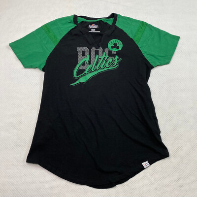 Majestic T Shirt sz S Black Green BOSTON CELTICS NBA Game Day Fan Gear KF1