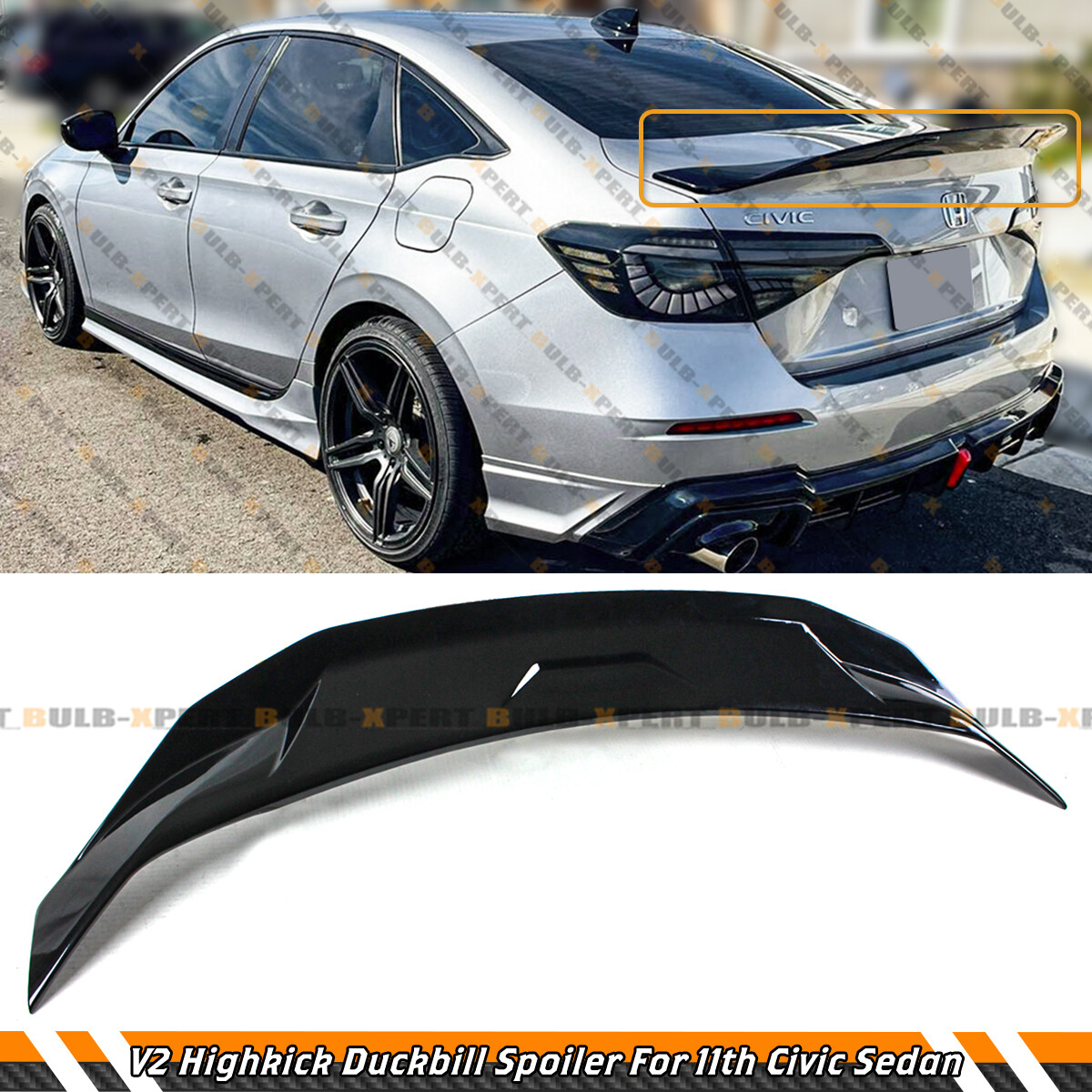 FOR 2022-26 HONDA CIVIC SEDAN GLOSS BLACK DUCKBILL STYLE HIGH KICK TRUNK SPOILER
