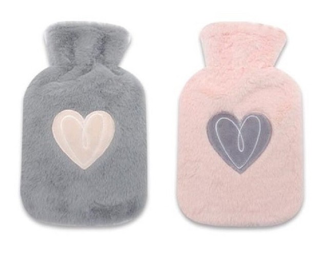 Wärmflasche 1 Liter mit Bezug Herz Motiv Bettflasche Wärm Flasche