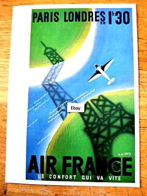 AIR FRANCE Menu Vintage London-Paris Poster Image Original A/F Issue #1