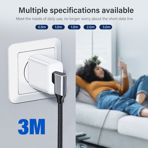 L Angled Type C USB 3.1 PD Braided Cable Data Super Fast Charging Cord 100W 5A - Picture 5 of 12