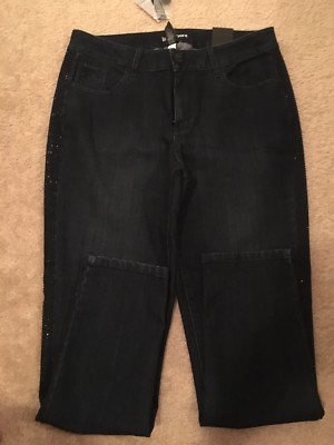 Lane Bryant Black Rhinestone Stud Skinny Jeans, Destructed Jeans