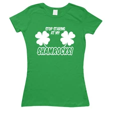 Stop staring at my shamrocks t-shirt women shamrock boobs funny st Patricks L248